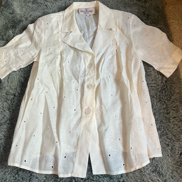 Valentino Boutique Vintage Flax Linen Button Up Size 12 - Picture 1 of 6